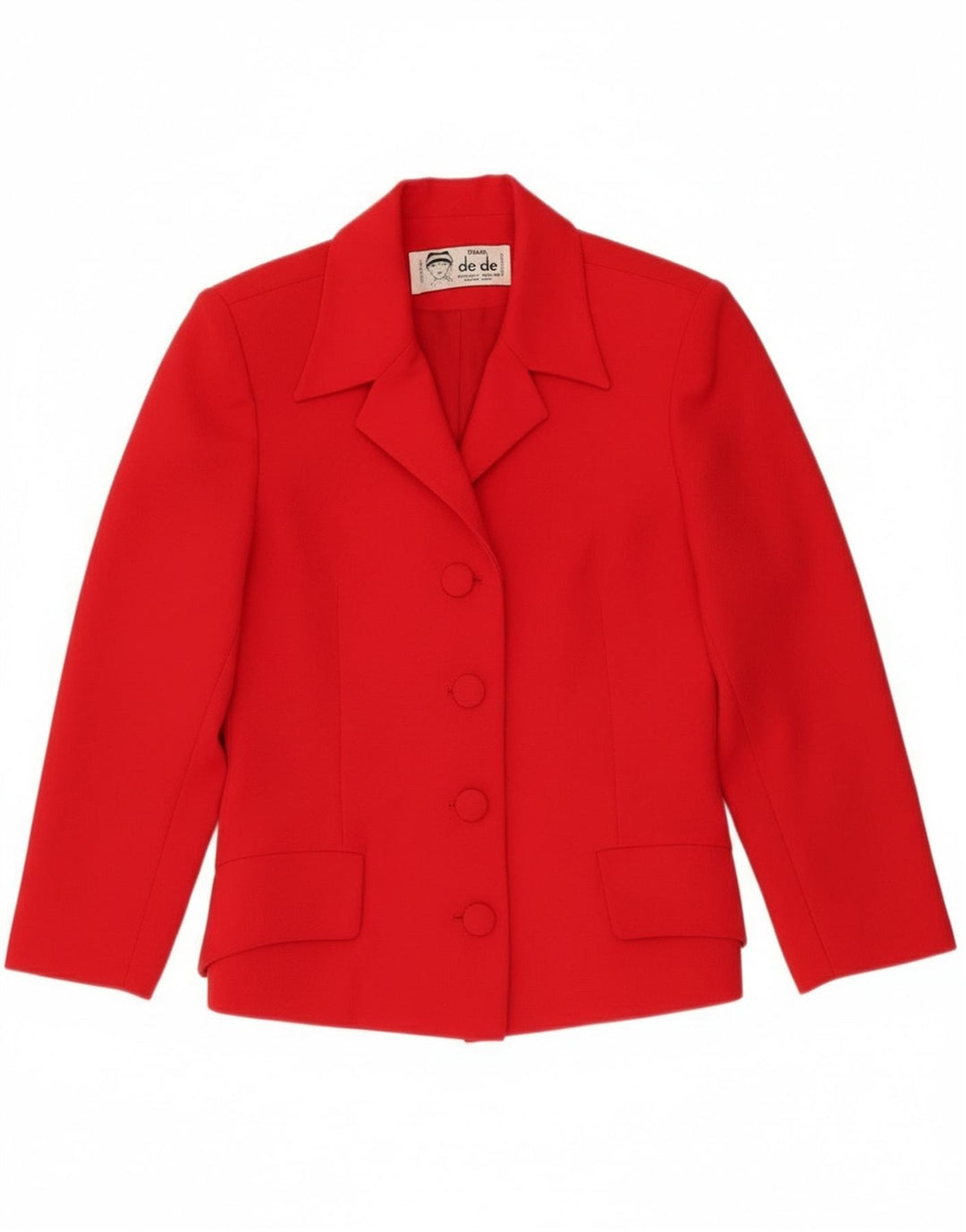 vintage Femme 4 Bouton Blazer Veste IT 40 Petite Laine Rouge