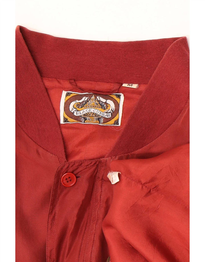 vintage Mens Loose Fit Bomber Jacket UK 38 Soie Rouge Moyenne