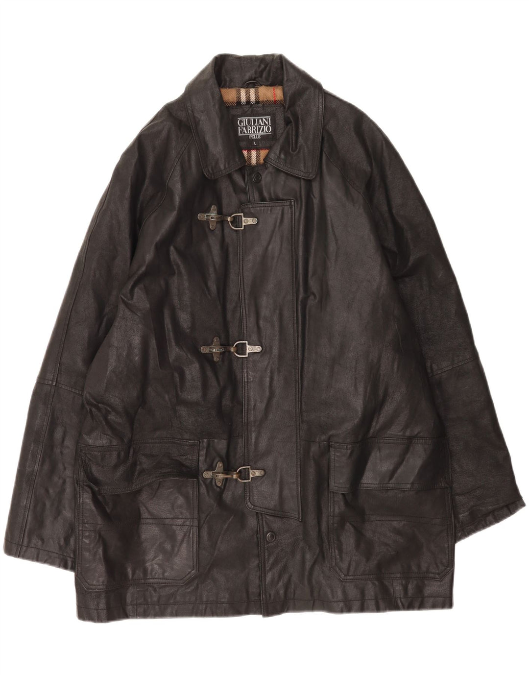 Giulia Galanti Veste en cuir Duffle pour homme UK 40 Grand cuir noir