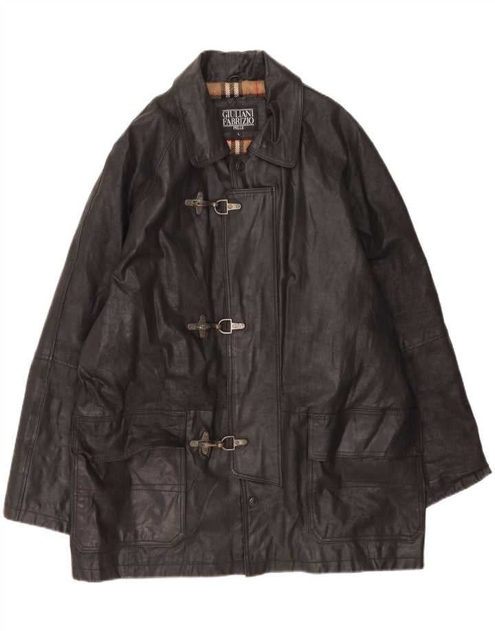 Giulia Galanti Veste en cuir Duffle pour homme UK 40 Grand cuir noir