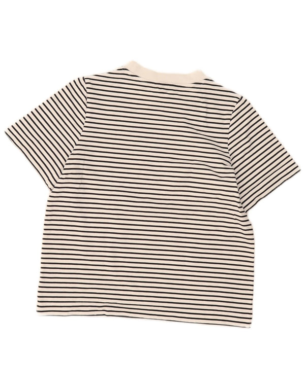 Cos T-Shirt Femme Top UK 10 Petit Coton Rayé Blanc