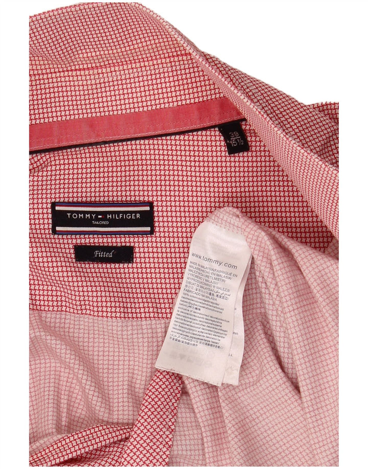 Tommy Hilfiger Chemise sur mesure pour homme Taille 39 15 1/2 Pied-de-poule rouge moyen