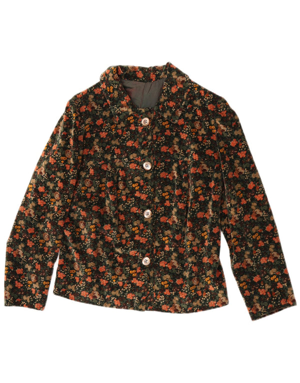 vintage Femmes Velours 2 Pièces Jupe Ensemble UK 12 Moyen W25 Vert Floral