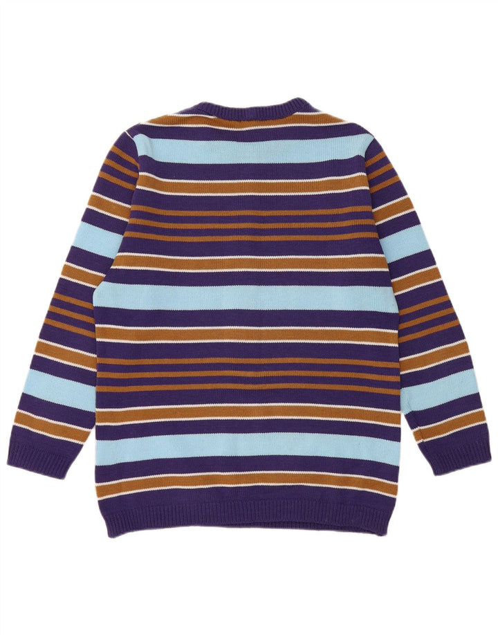 vintage Womens Crew Neck Jumper Pull IT 42 Moyen Violet Rayé