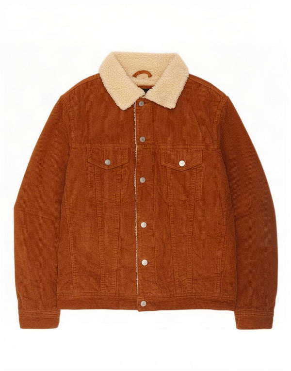 Zara Veste Sherpa en velours côtelé pour homme UK 40 Large Marron Colorblock Coton
