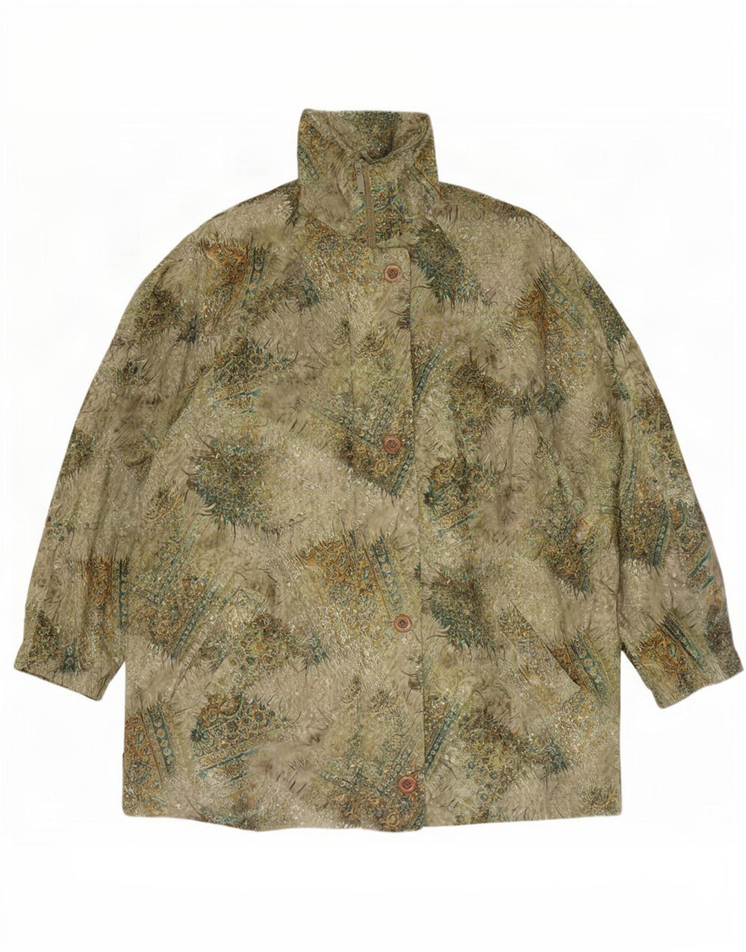 vintage Femmes Coupe-Vent Manteau UK 20 2XL Vert Floral Polyester