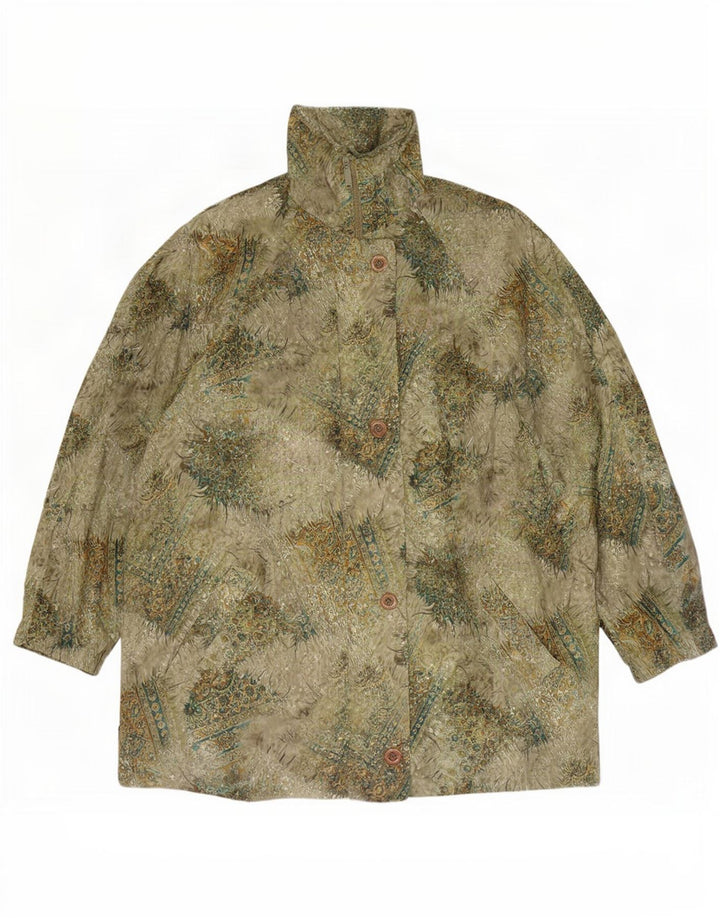vintage Femmes Coupe-Vent Manteau UK 20 2XL Vert Floral Polyester