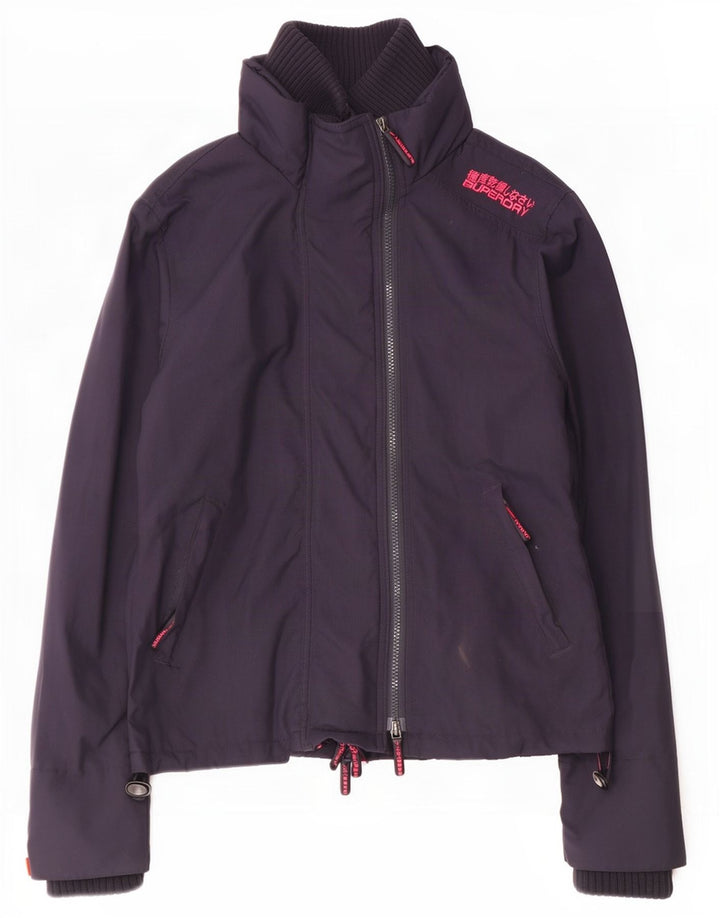 Superdry Veste de Pluie Femme UK 14 Medium Bleu Marine Nylon