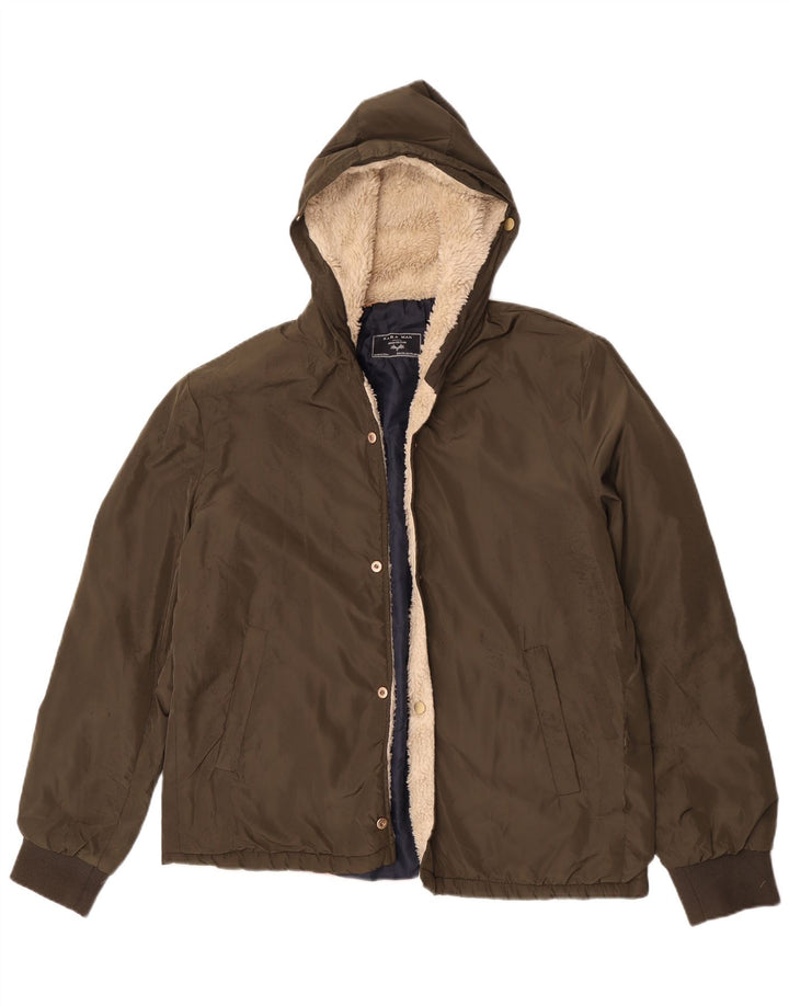 Zara Bomber à capuche pour homme UK 44 2XL Kaki Polyester