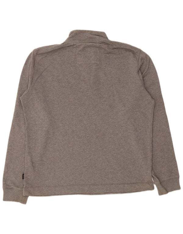 Hugo Boss Mens Button Neck Sweatshirt Jumper Large Grey Cotton