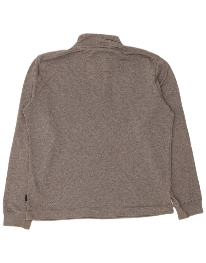 Hugo Boss Hommes Button Neck Sweatshirt Jumper Grand Gris Coton