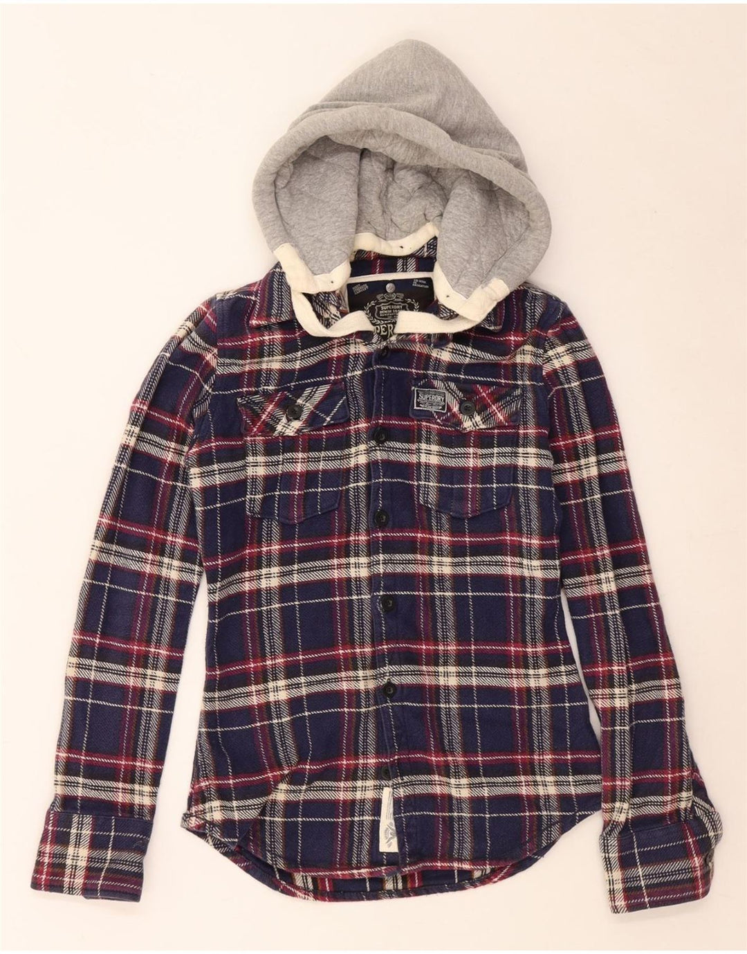 SUPERDRY Chemise à capuche en flanelle pour homme Petit coton à carreaux bleu marine