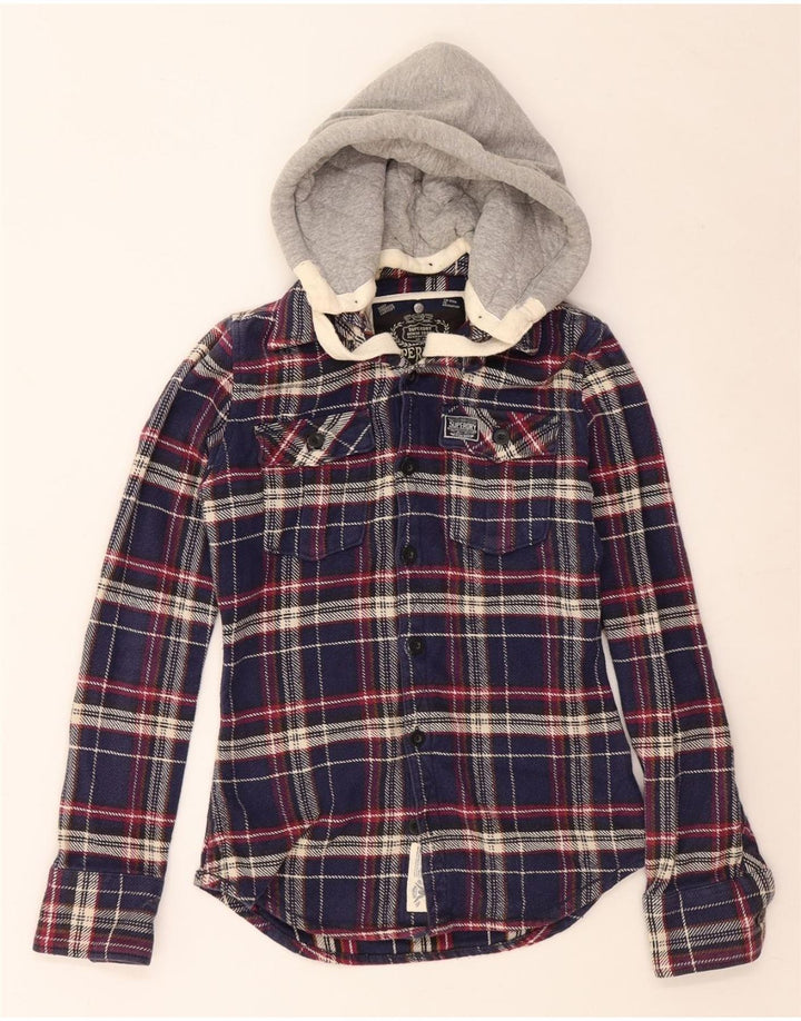 SUPERDRY Chemise à capuche en flanelle pour homme Petit coton à carreaux bleu marine