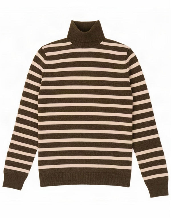 Massimo Dutti Pull col roulé pour femme UK 12 Medium Kaki Rayé