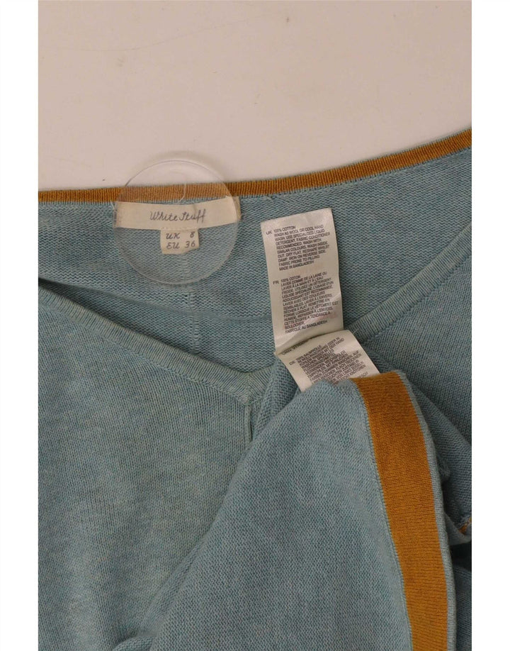 White Stuff Pull col V pour femme UK 8 Small Bleu Coton