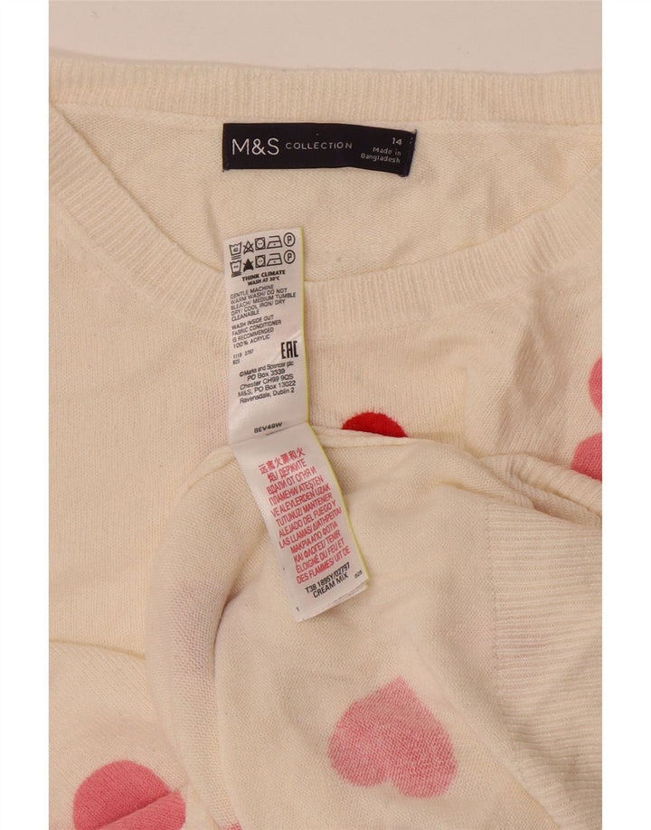 Marks & Spencer Pull à col rond pour femme UK 14 Medium White Heart