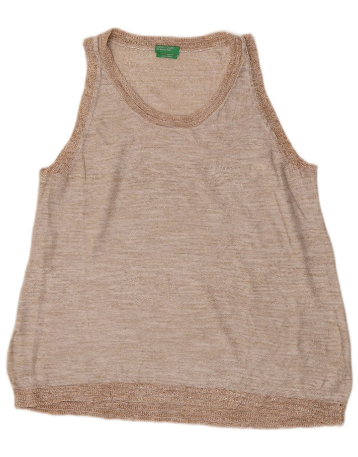 Benetton Débardeur Femme UK 14 Lin Beige Moyen