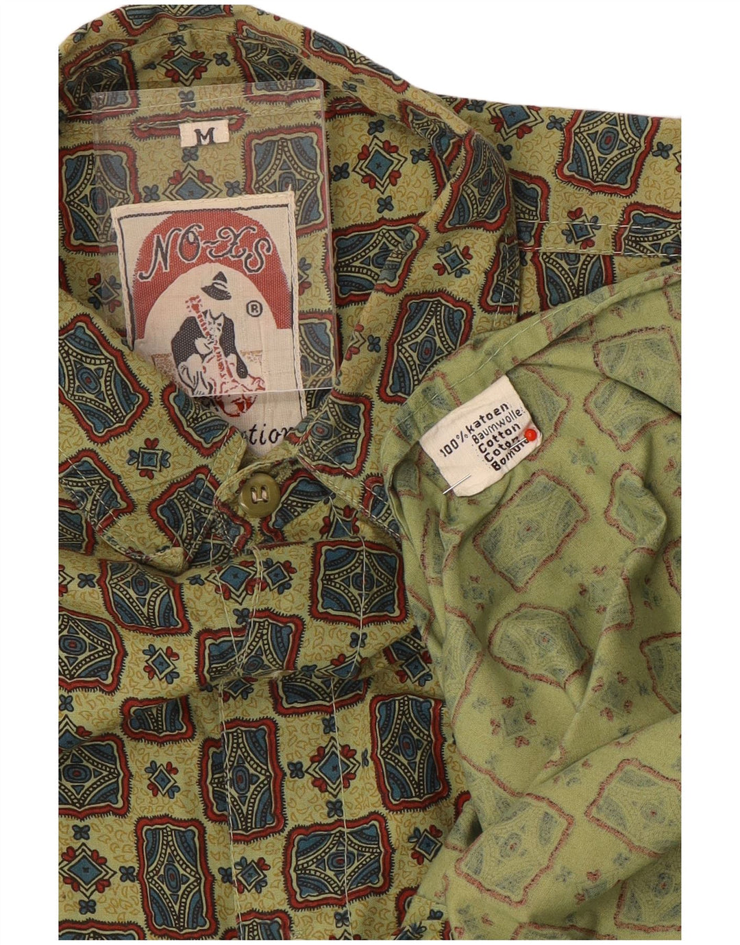 Chemise Homme Vintage Coton Géométrique Vert Moyen