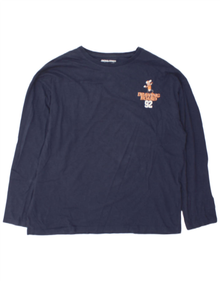 Jack & Jones Haut graphique à manches longues pour hommes en coton bleu marine grand