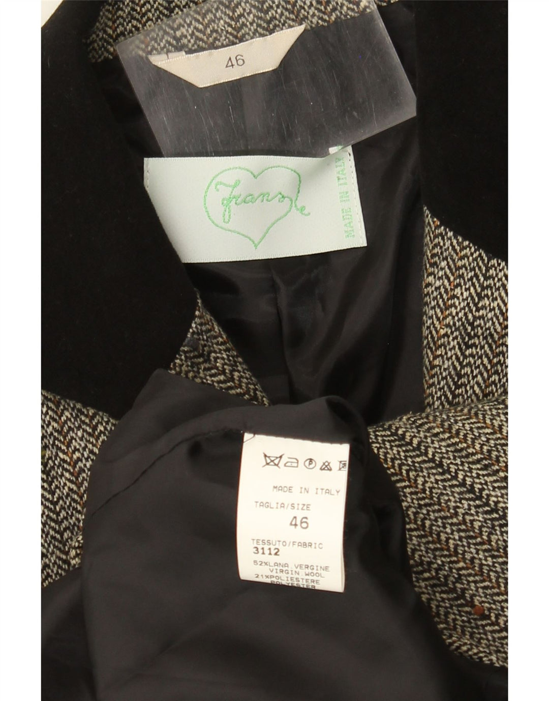 vintage Femme 3 Bouton Blazer Veste IT 46 Grande laine à chevrons gris
