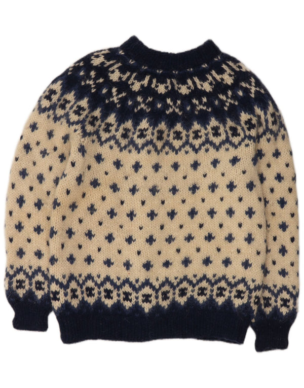 VINTAGE Pull Cardigan Femme UK 16 Grand Off White Fair Isle