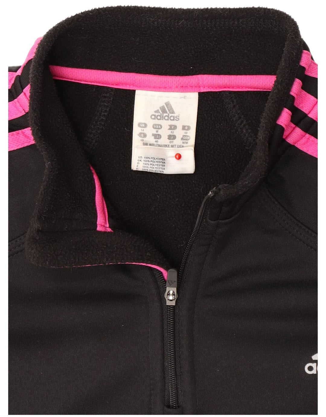 Adidas Haut de survêtement à col zippé pour femme UK 14 Polyester noir moyen