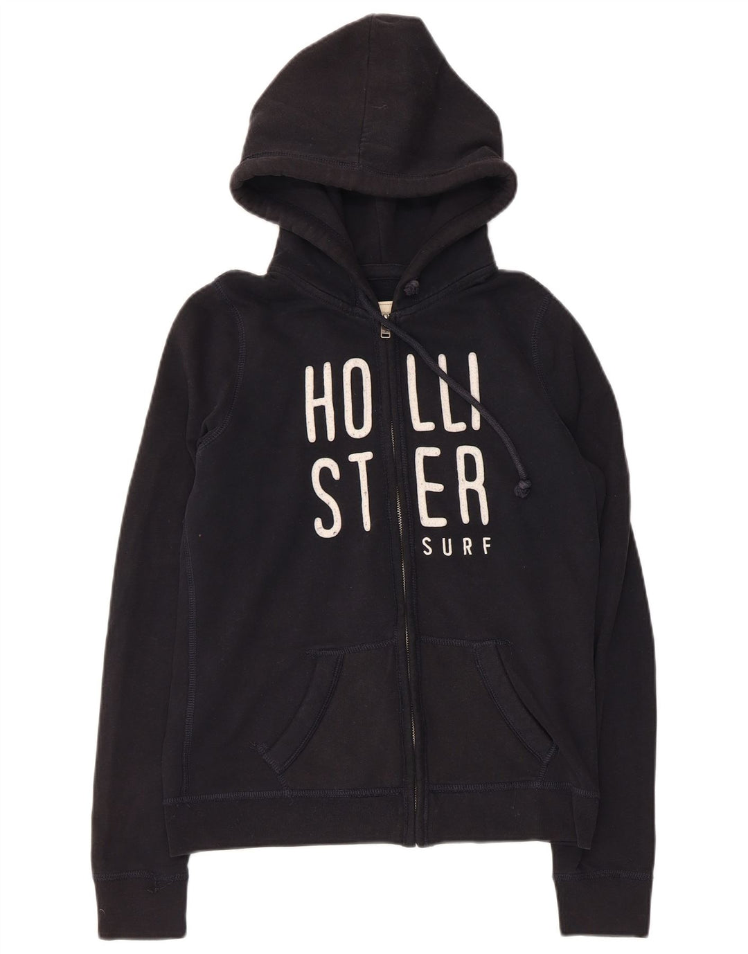 HOLLISTER Pull à capuche zippé graphique pour femme UK 12 Noir moyen