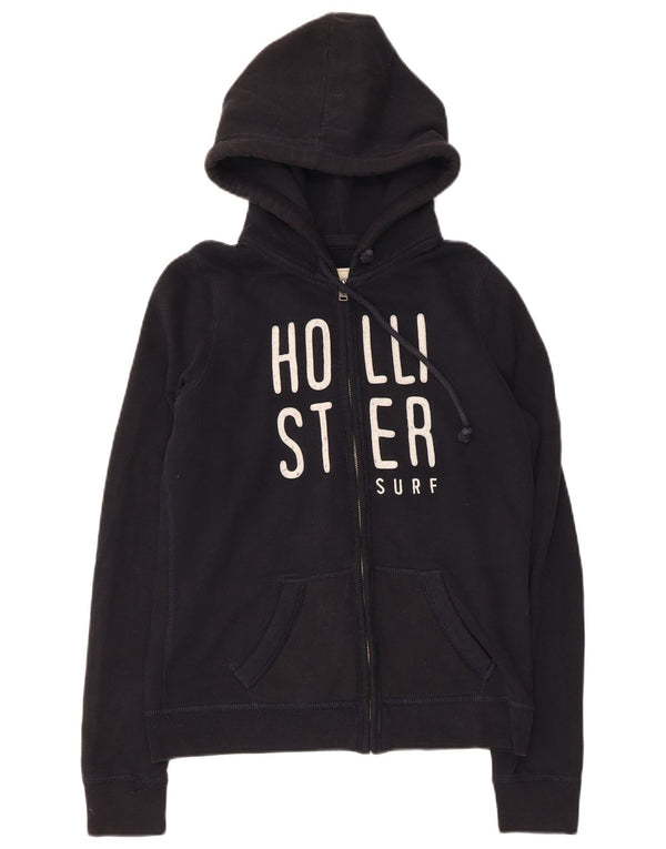 HOLLISTER Pull à capuche zippé graphique pour femme UK 12 Noir moyen