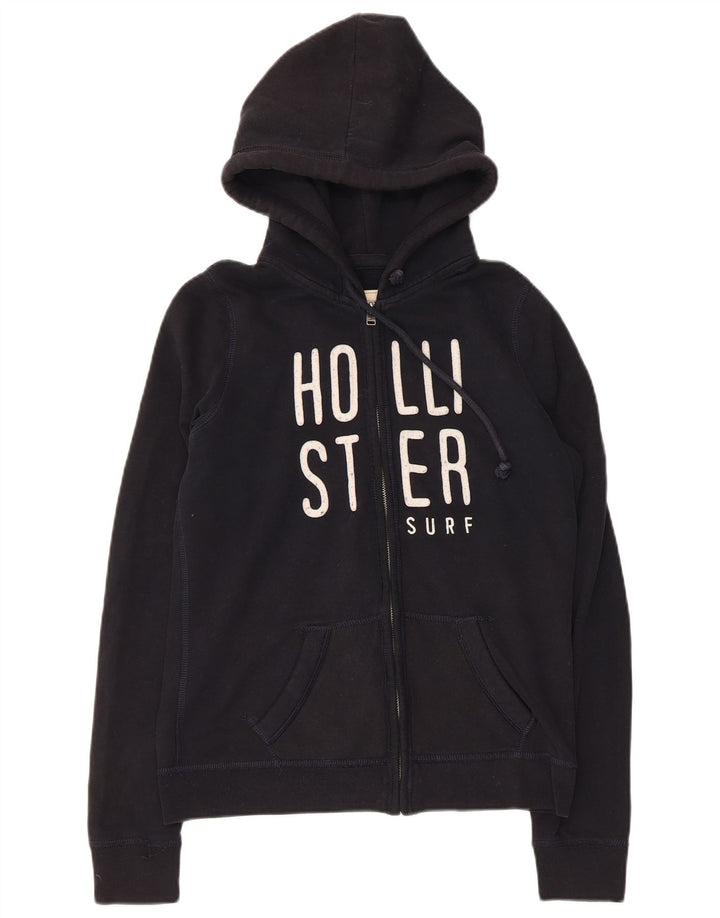 HOLLISTER Pull à capuche zippé graphique pour femme UK 12 Noir moyen