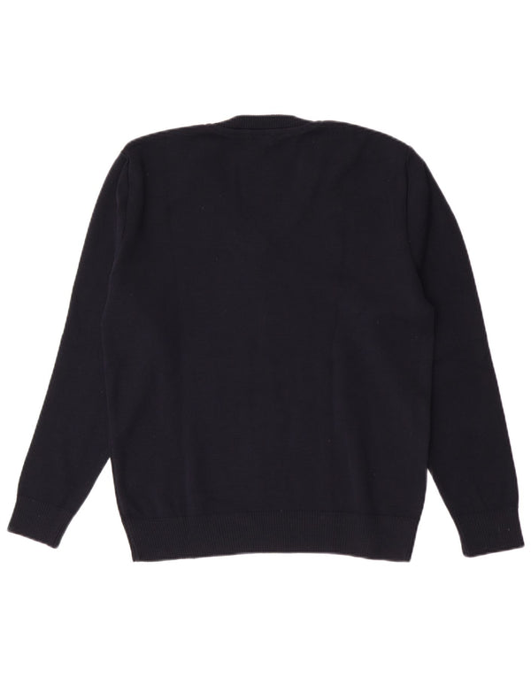 vintage Femme Col V Pull Pull IT 42 Bleu Marine Moyen