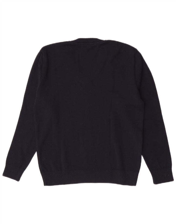 vintage Femme Col V Pull Pull IT 42 Bleu Marine Moyen