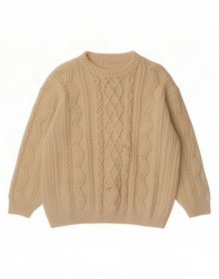 Pull vintage à col rond pour homme 2XL Blanc cassé