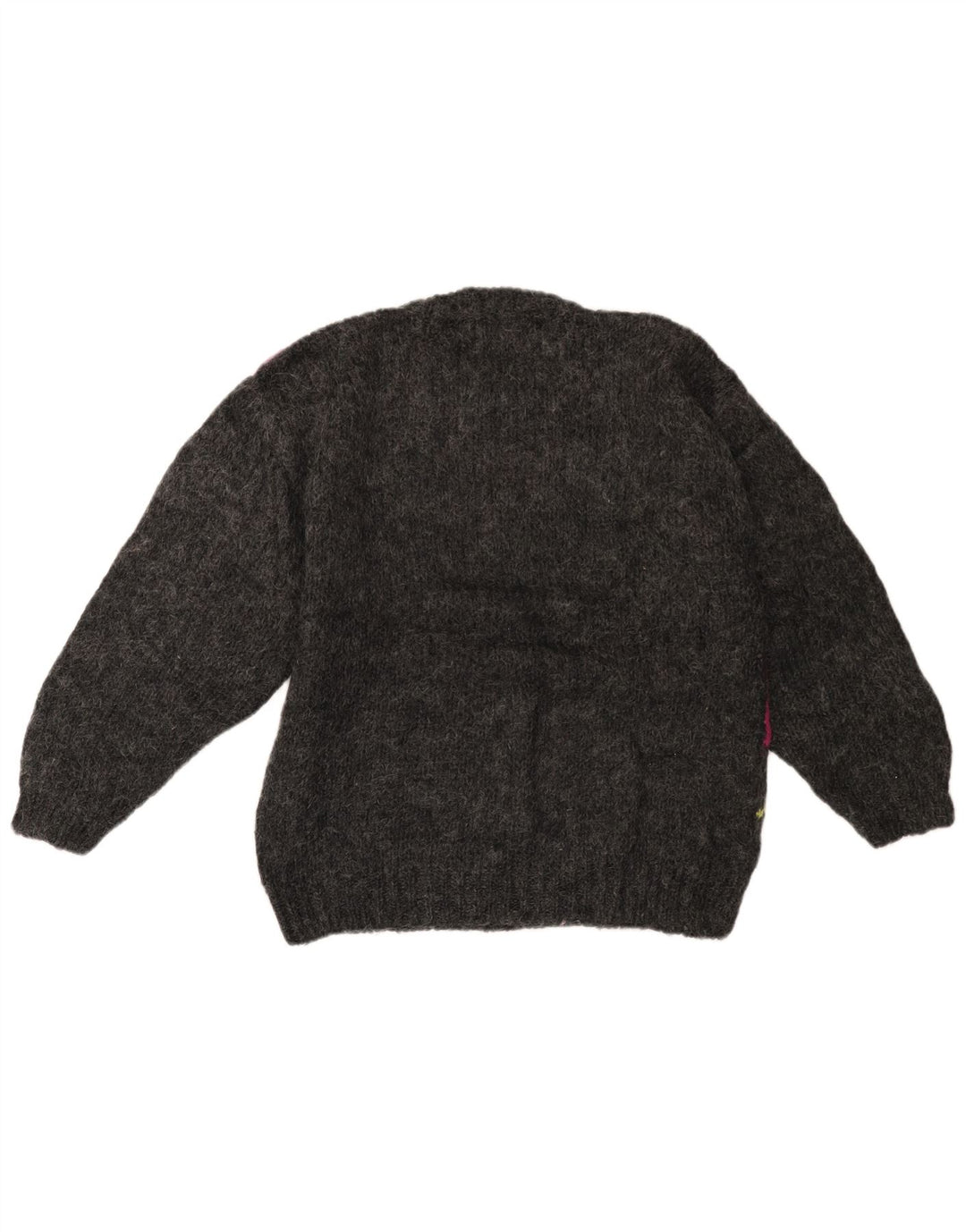 VINTAGE Femme Crew Neck Jumper Pull UK 14 Grand Gris Colorblock