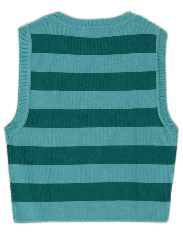 Zara Femme Crop Vest Débardeur UK 12 Bleu Moyen Rayé Viscose