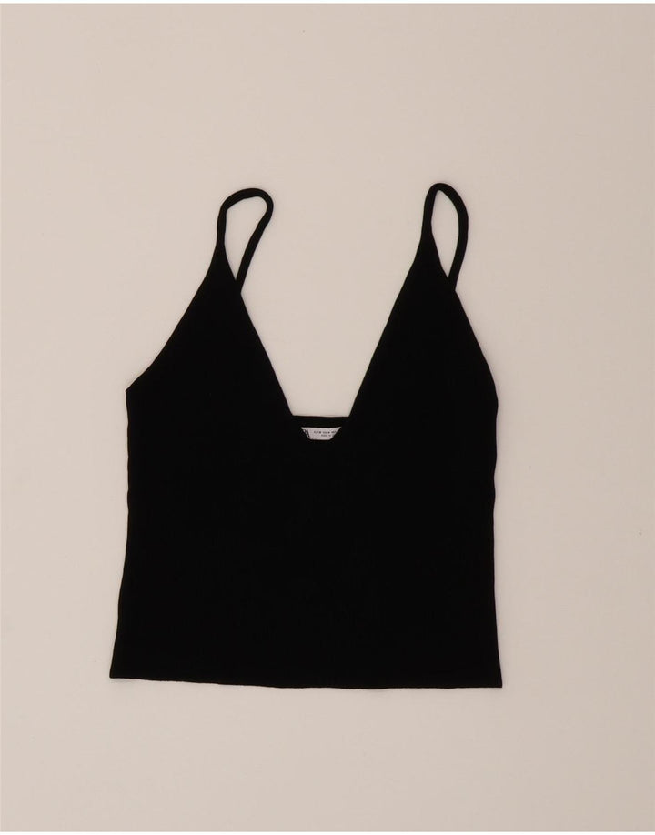 ZARA Womens Crop Cami Top UK 12 Medium Black Viscose