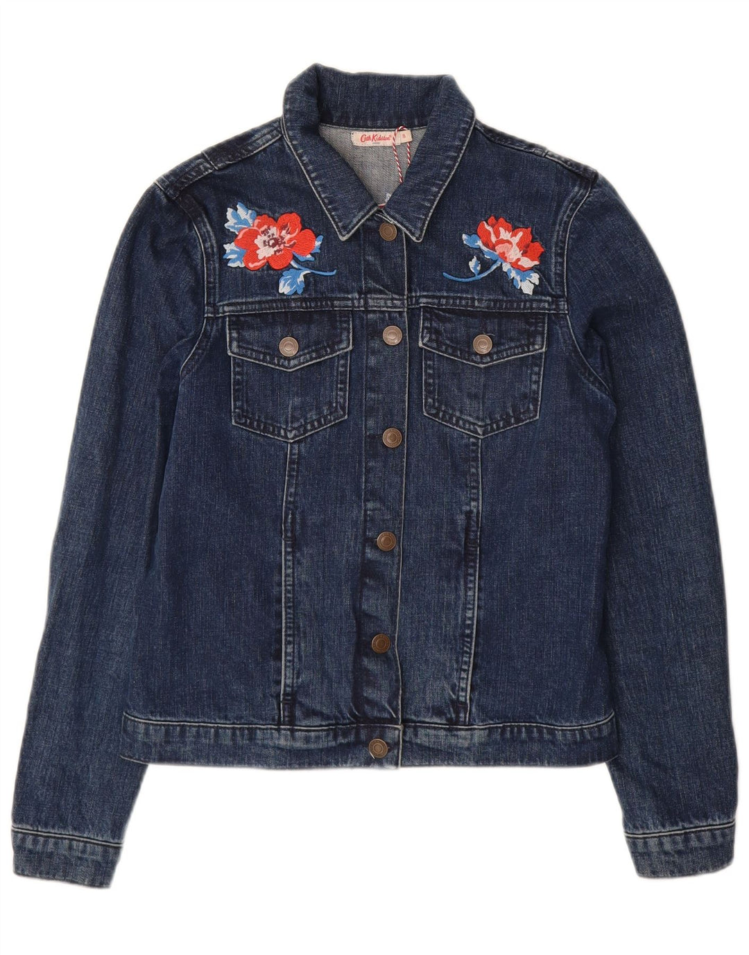 Cath Kidston Veste en jean pour femme UK 8 Petit coton floral bleu marine