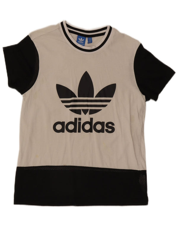 Adidas T-shirt graphique pour femme UK 8 petit coton color block blanc