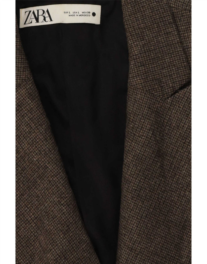 Zara Veste Blazer Double Boutonnage Femme UK 16 Grand Pied De Poule Marron