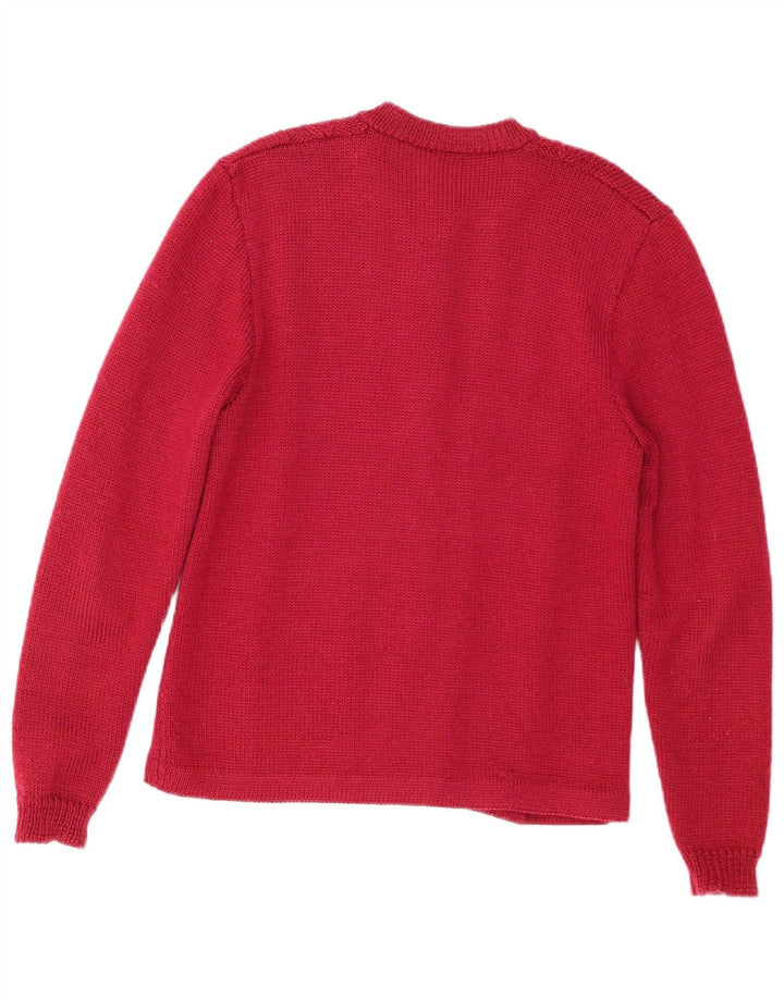 VINTAGE Pull Cardigan Femme UK 14 Rouge Moyen