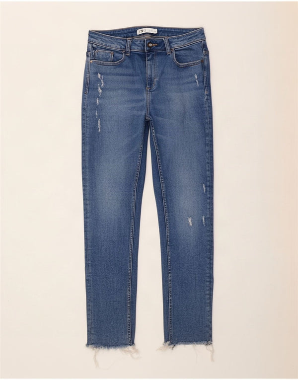 Zara Jean court skinny en détresse pour femme EU 42 Large W32 L26 Bleu Coton