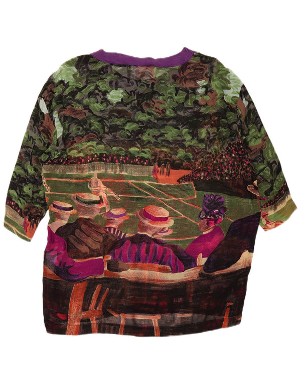 VINTAGE Femmes Motif Abstrait Blouse Top UK 14 Grand Multicolore