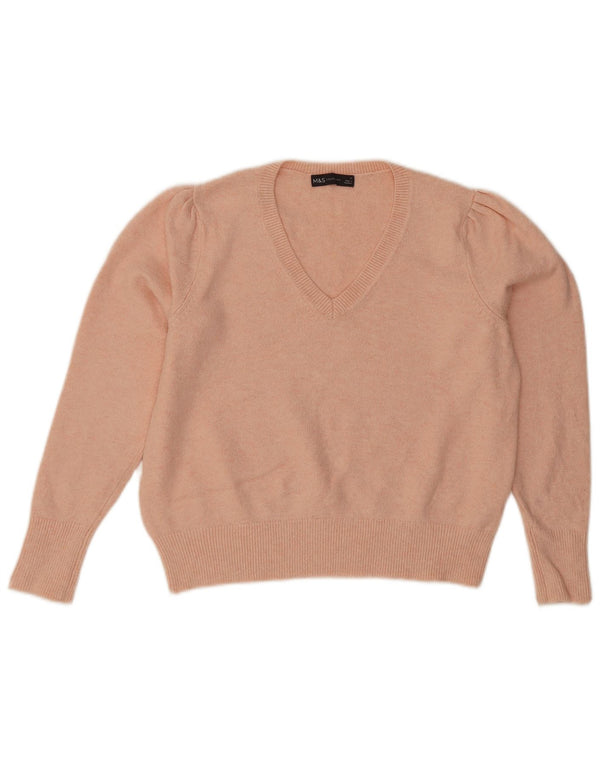 Marks & Spencer Pull court à col en V pour femme UK 12 en coton rose moyen