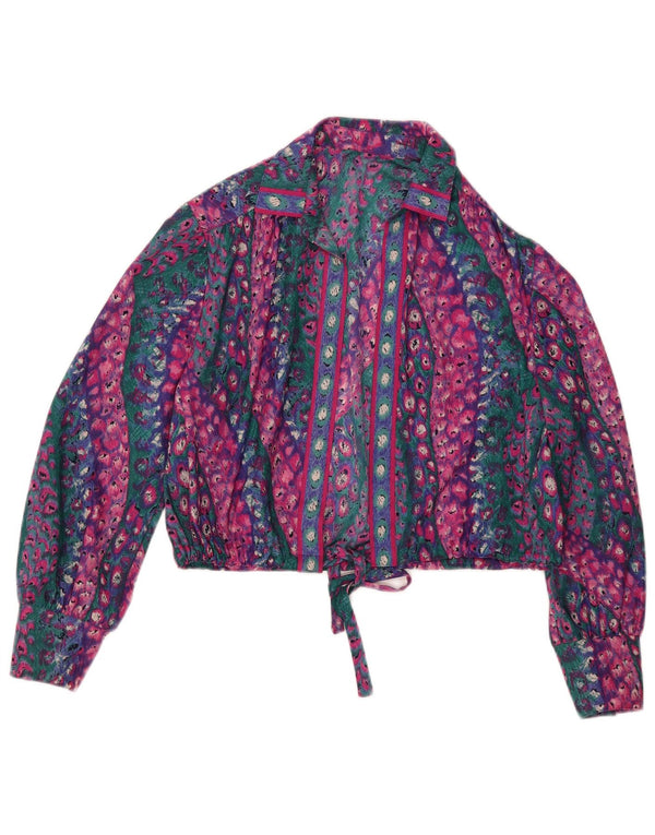vintage Womens Crop Shirt Blouse UK 14 Moyen Multicolore Animal Print