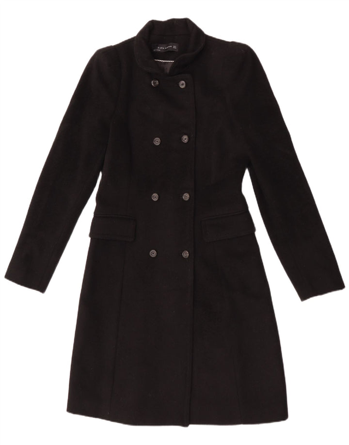 Zara Manteau croisé pour femme UK 10 Petite laine noire