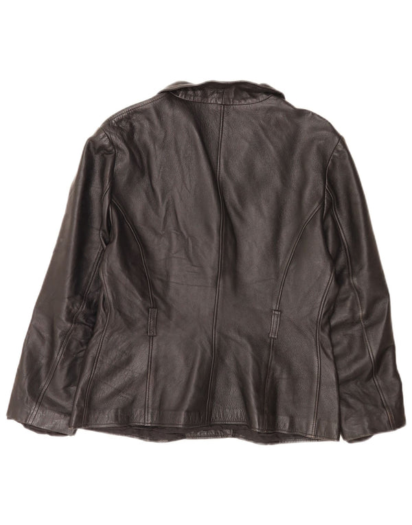 vintage Femme 4 Boutons Veste Blazer En Cuir UK 14 Moyen Noir Classique