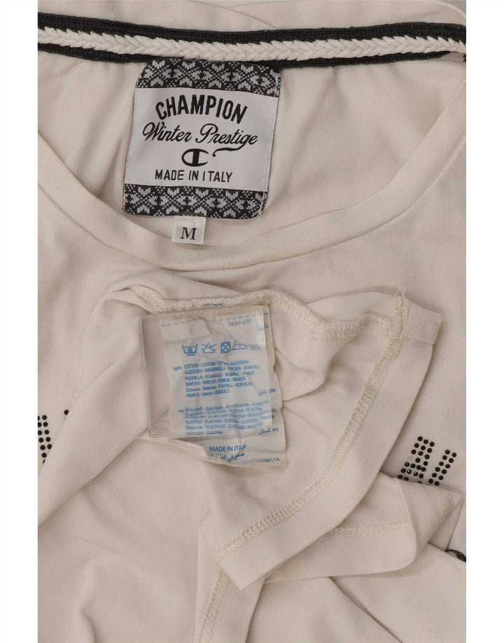 Champion T-Shirt Graphique Femme UK 12 Coton Blanc Moyen
