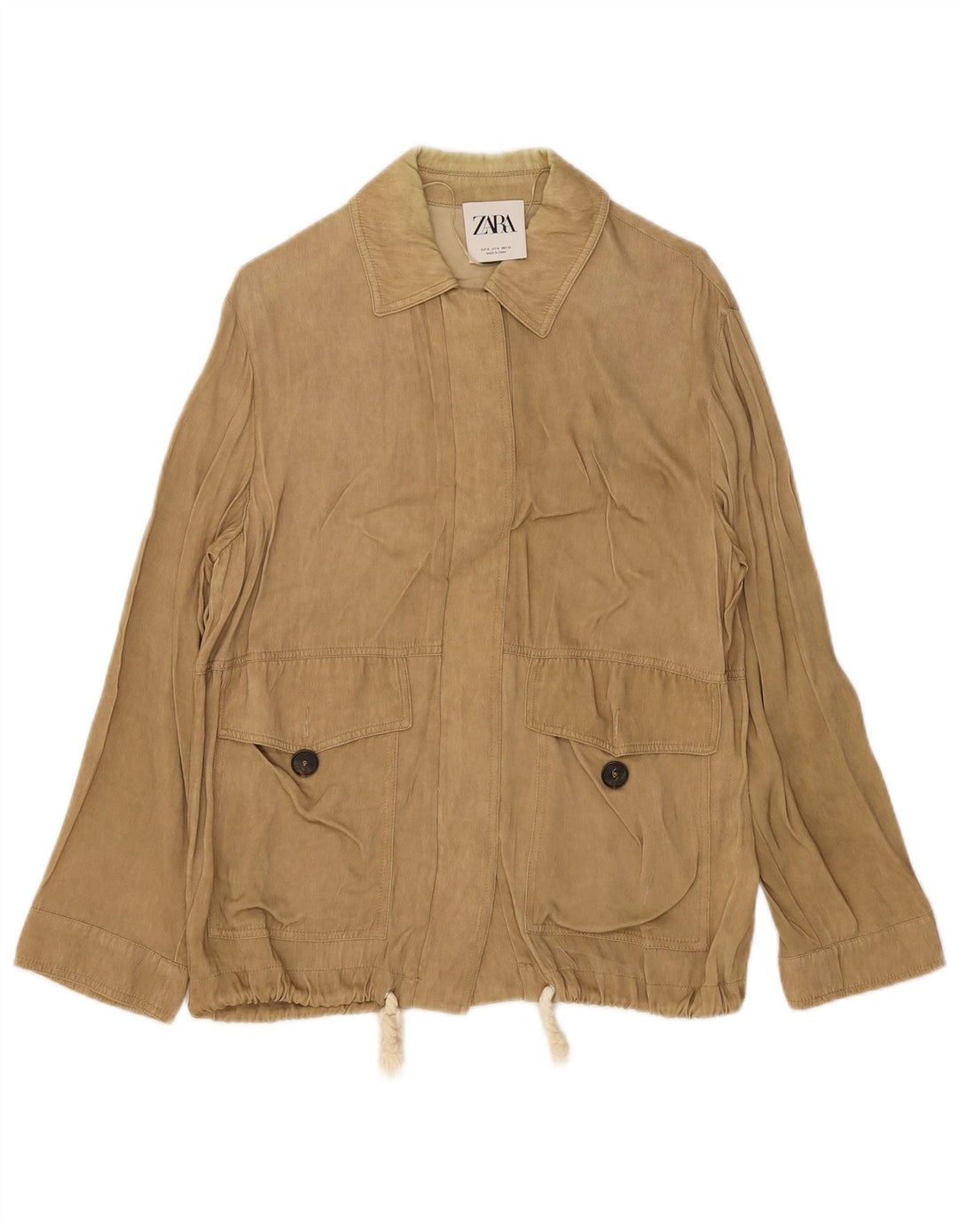 Zara Veste Utilitaire Femme UK 10 Petite Viscose Beige