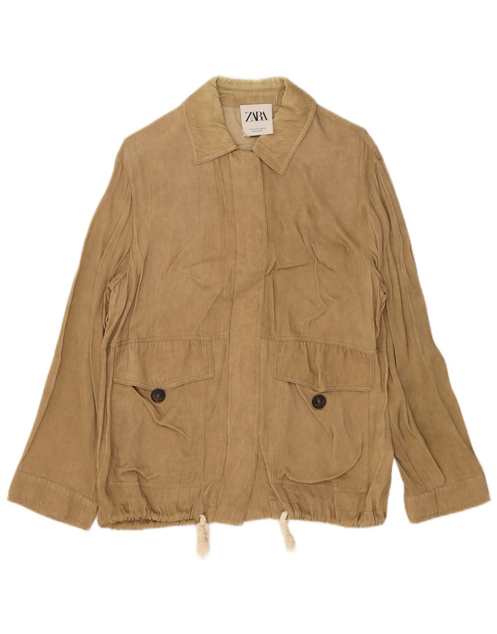 Zara Veste Utilitaire Femme UK 10 Petite Viscose Beige