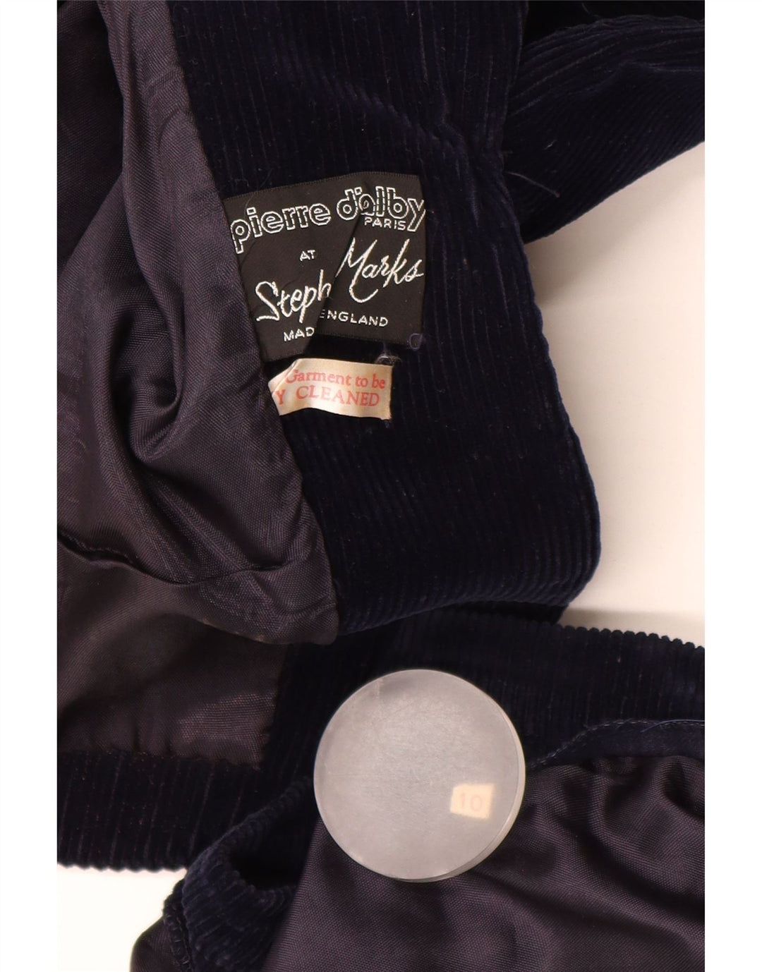 PIERRE D'ALBY Ensemble jupe 2 pièces en velours côtelé pour femme UK 10 Small W24 Bleu marine