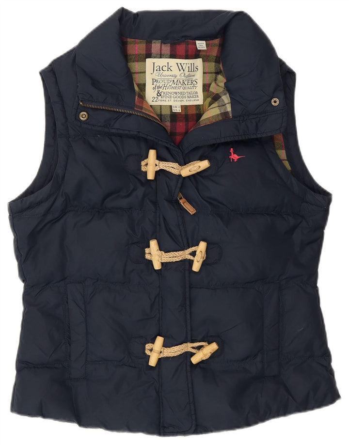 JACK WILLS Womens Duffle Padded Gilet UK 12 Medium Navy Blue Nylon